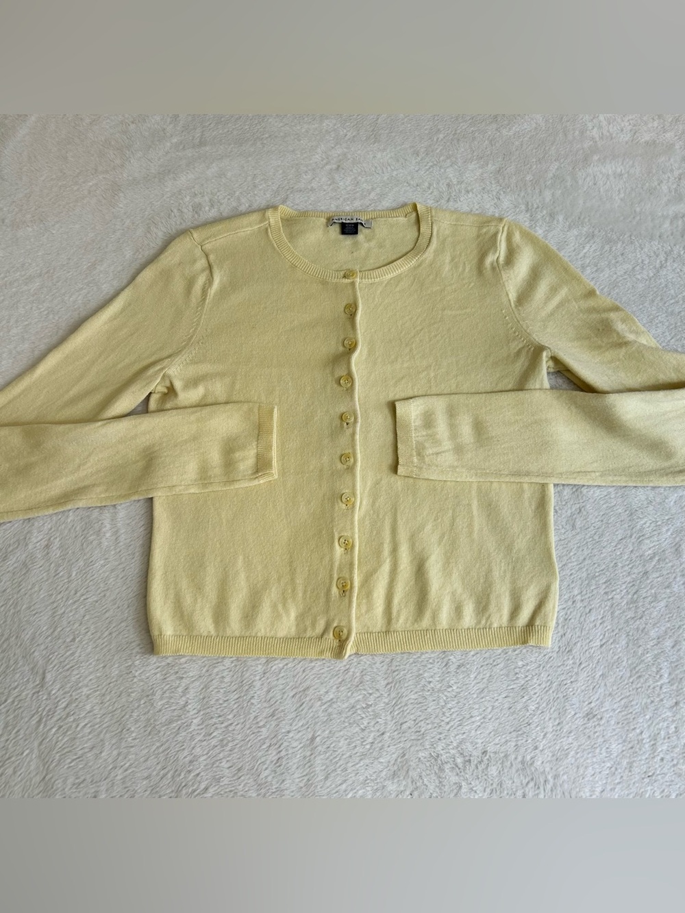 American Eagle Women’s Cardigan Sweater Medium Yellow Knit Button Up Long Sleeve